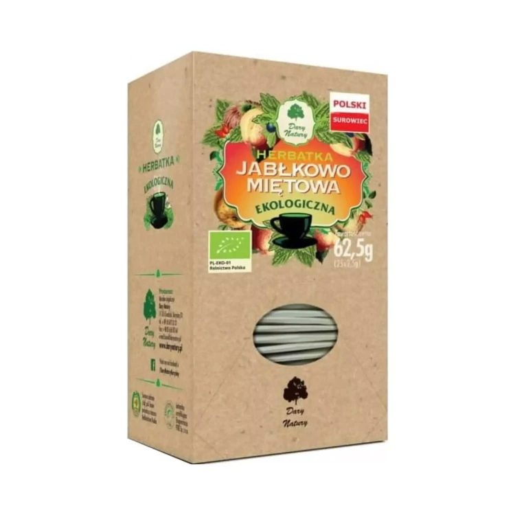 Ekologiczna herbatka Jabłkowo-miętowa 25x2.5 g Dary Natury ( bakaliowyswiat.pl ) .webp