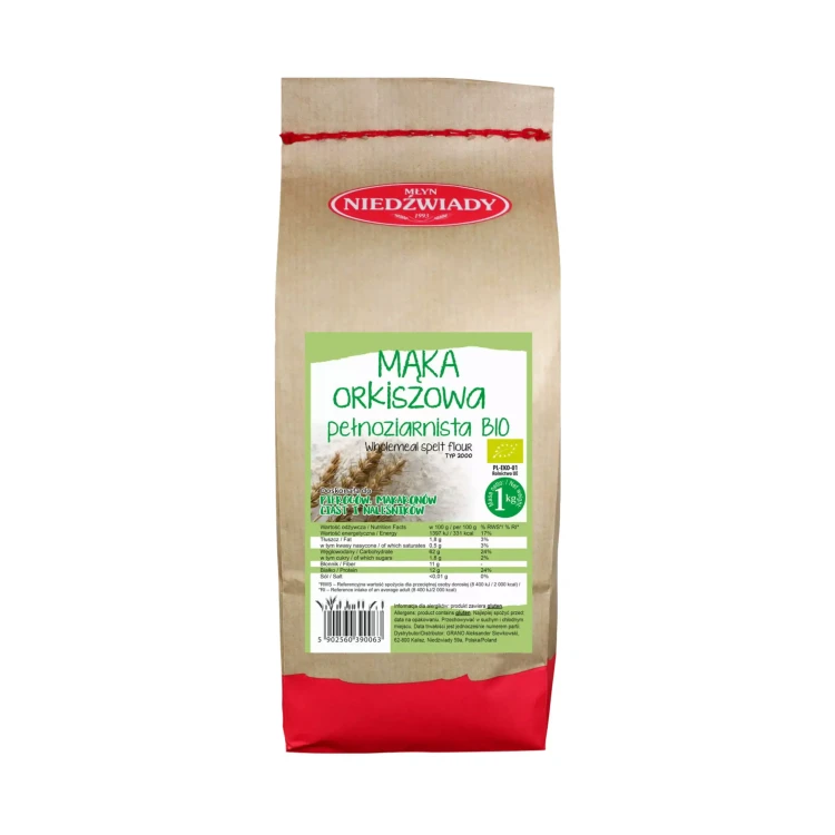 Mąka orkiszowa BIO 1 kg Młyn Niedźwiady.webp