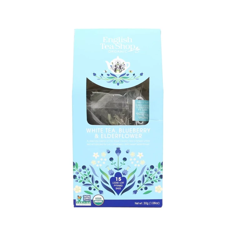 Organiczna herbata biała z dzikim bzem i borówką w piramidkach English Tea Shop.webp
