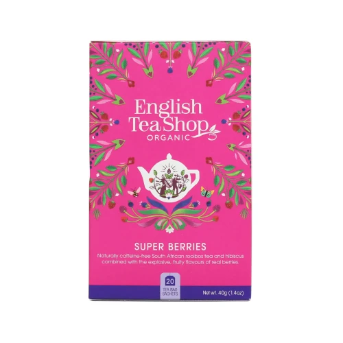 Organiczna herbatka ziołowa z hibiskusa z truskawkami. borówkami i malinami English Tea Shop.webp