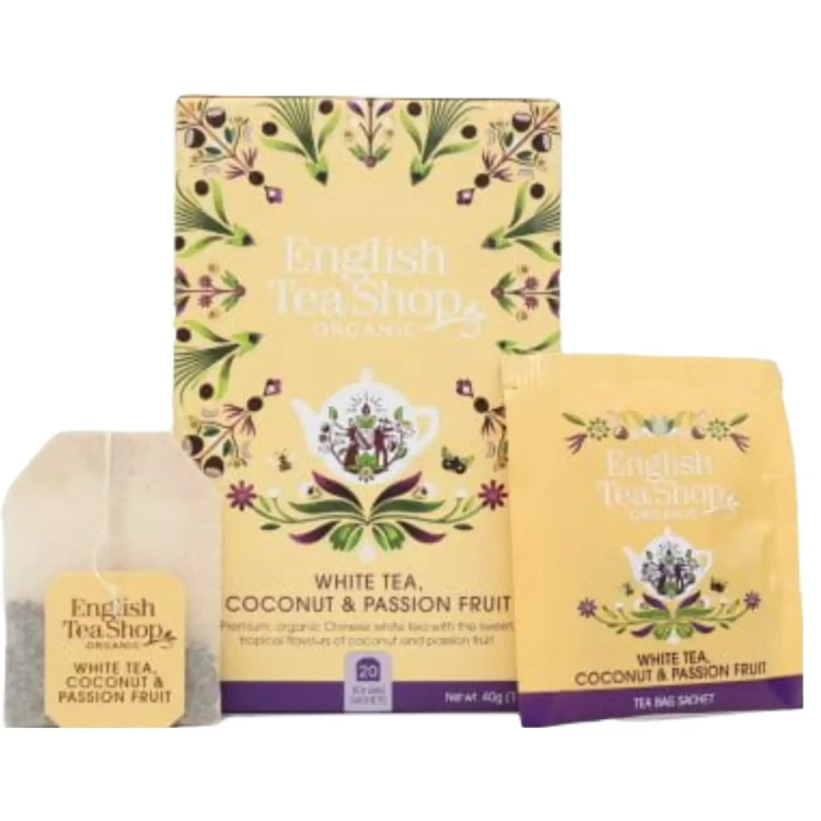 Organiczna herbata biała z trawą cytrynową. kakao. imbirem. marakują i kokosem English Tea Shop 2.webp