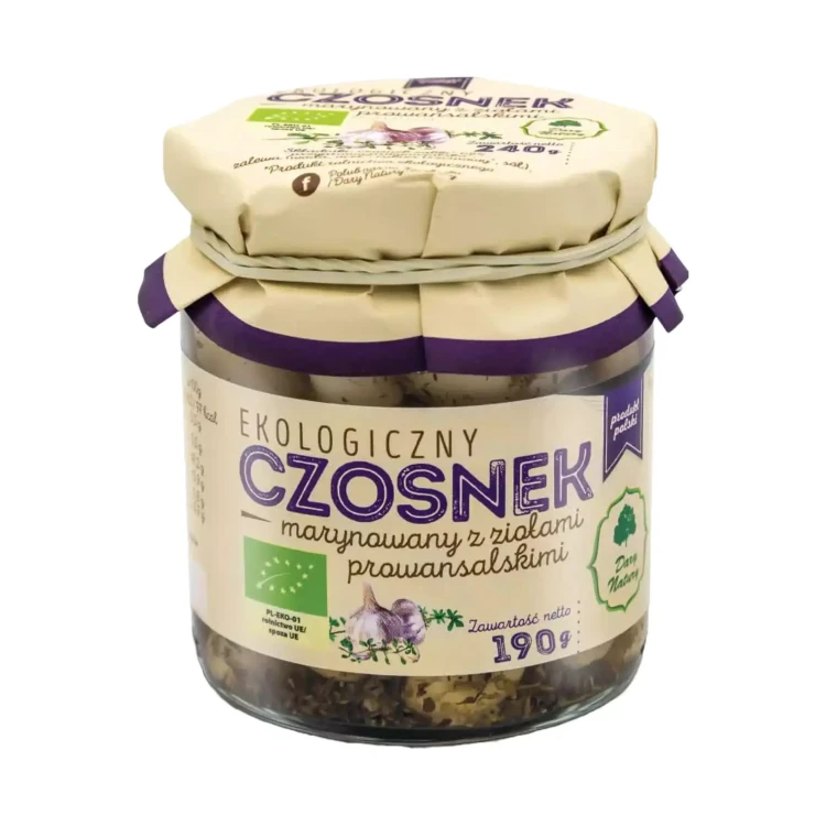 Czosnek marynowany z ziołami prowansalskimi EKO 190g Dary Natury .webp