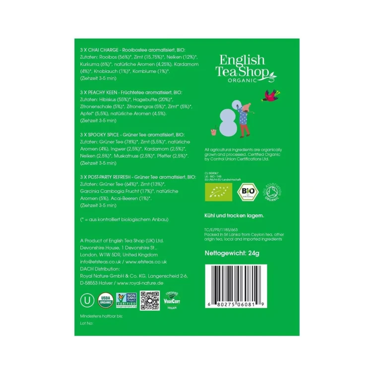 Bożonarodzeniowy zestaw herbat ekologicznych w piramidkach English Tea Shop (zielony)   .webp