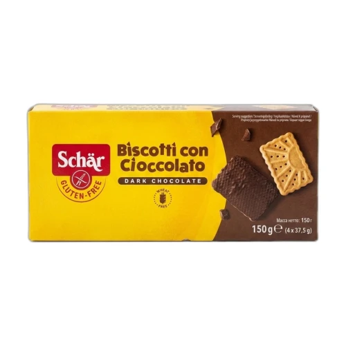 Bezglutenowe herbatniki z gorzką czekoladą Schar 150 g w opakowaniu