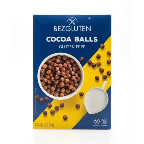 Kulki kakaowe bezglutenowe 250 g BEZGLUTEN — opakowanie, zdjęcie studyjne