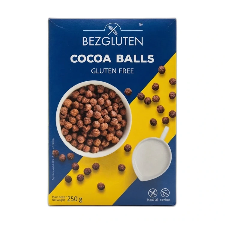 Kulki kakaowe bezglutenowe 250 g BEZGLUTEN — opakowanie na białym tle