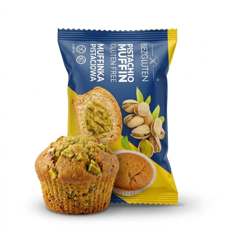 Muffinka pistacjowa 60 g — opakowanie i zawartość produktu