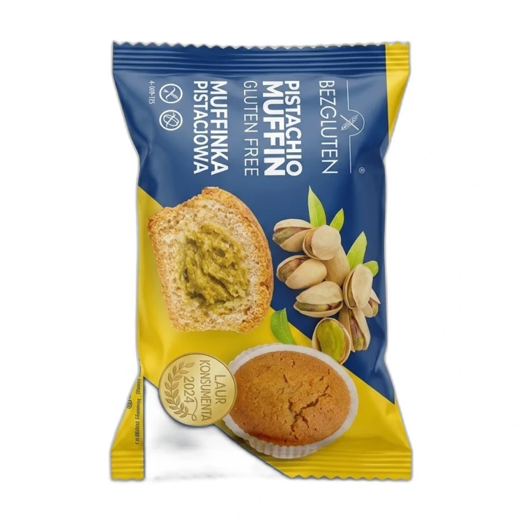 Muffinka pistacjowa 60 g — opakowanie na białym tle