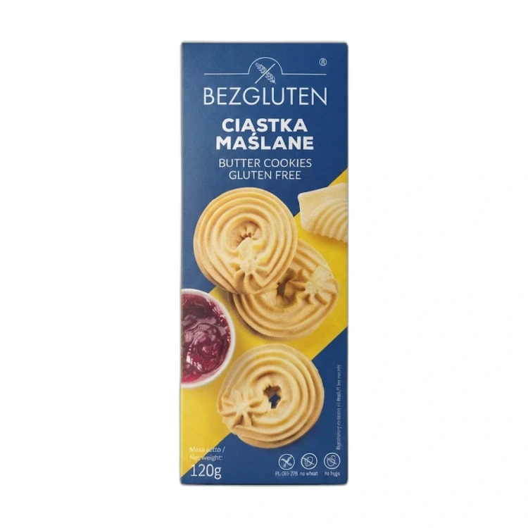 Ciastka maślane bezglutenowe 120g BEZGLUTEN — opakowanie na białym tle