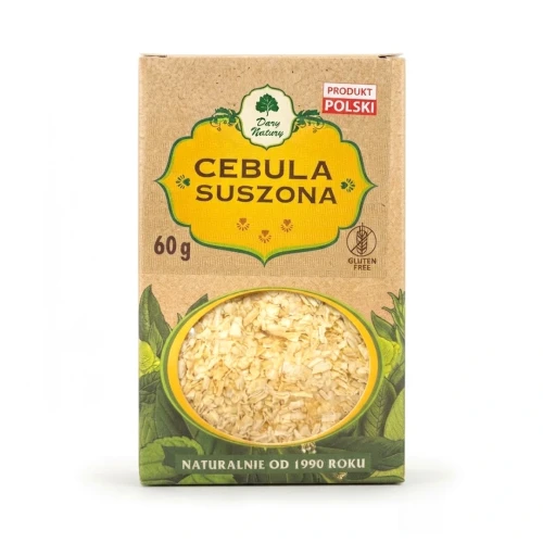CEBULA SUSZONA 60 g Dary Natury — opakowanie, zdjęcie studyjne
