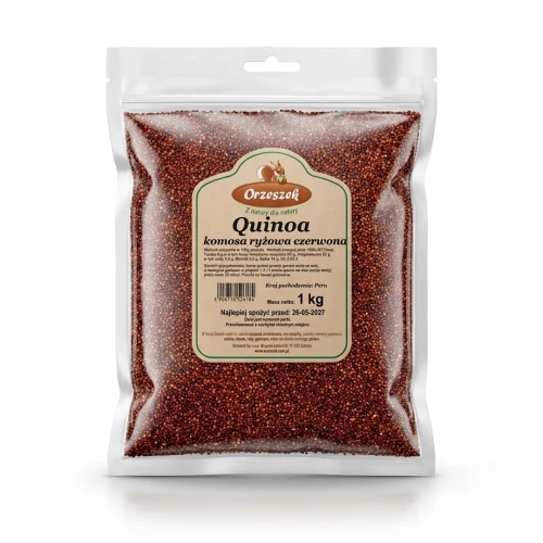 Quinoa komosa ryżowa czerwona 1 kg Orzeszek — opakowanie, zdjęcie studyjne