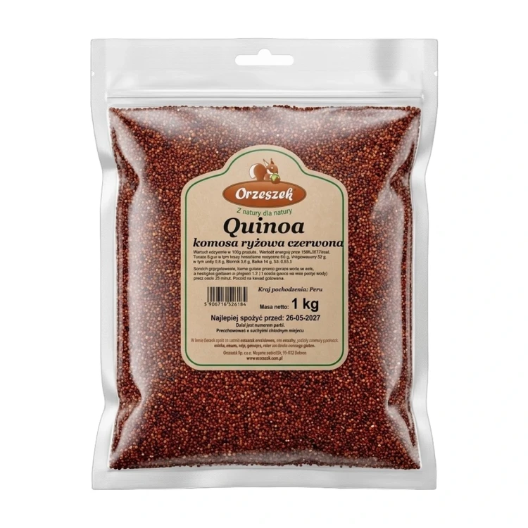Quinoa komosa ryżowa czerwona 1 kg Orzeszek — opakowanie na białym tle