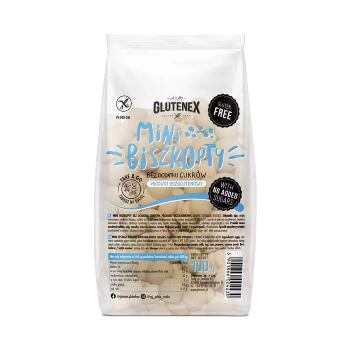 Bezglutenowe biszkopty MINI bez dodatku cukru 85 g Glutenex