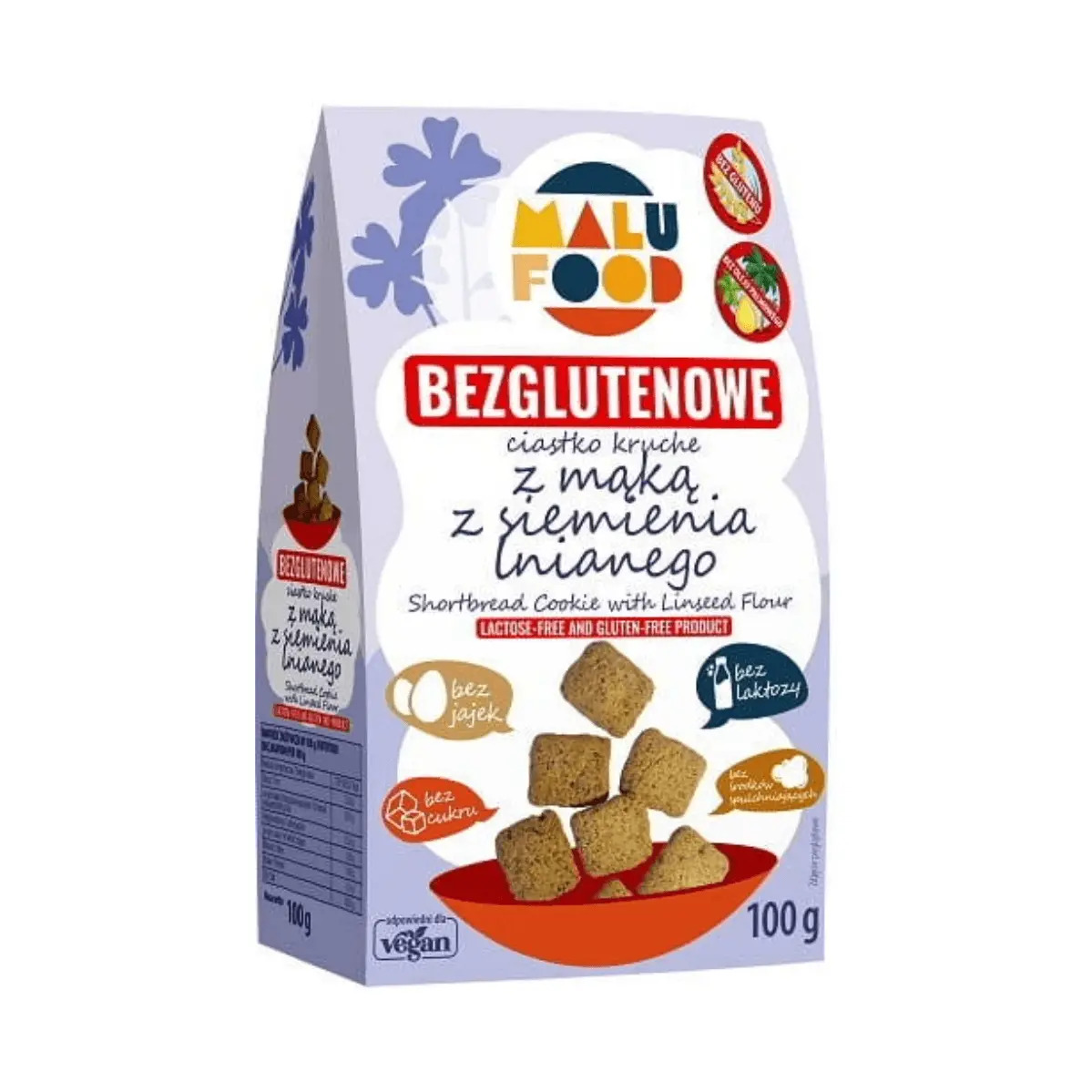 Ciastka kruche z mąką z siemienia lnianego Bezglutenowe bez cukru 100 g Malu Food