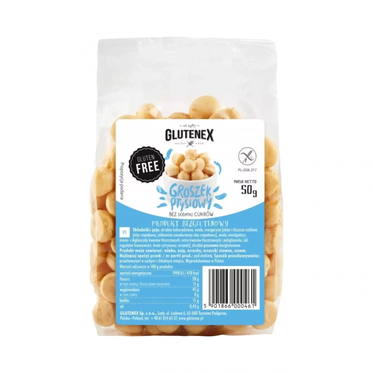 Bezglutenowy groszek ptysiowy bez cukru 50 g Glutenex