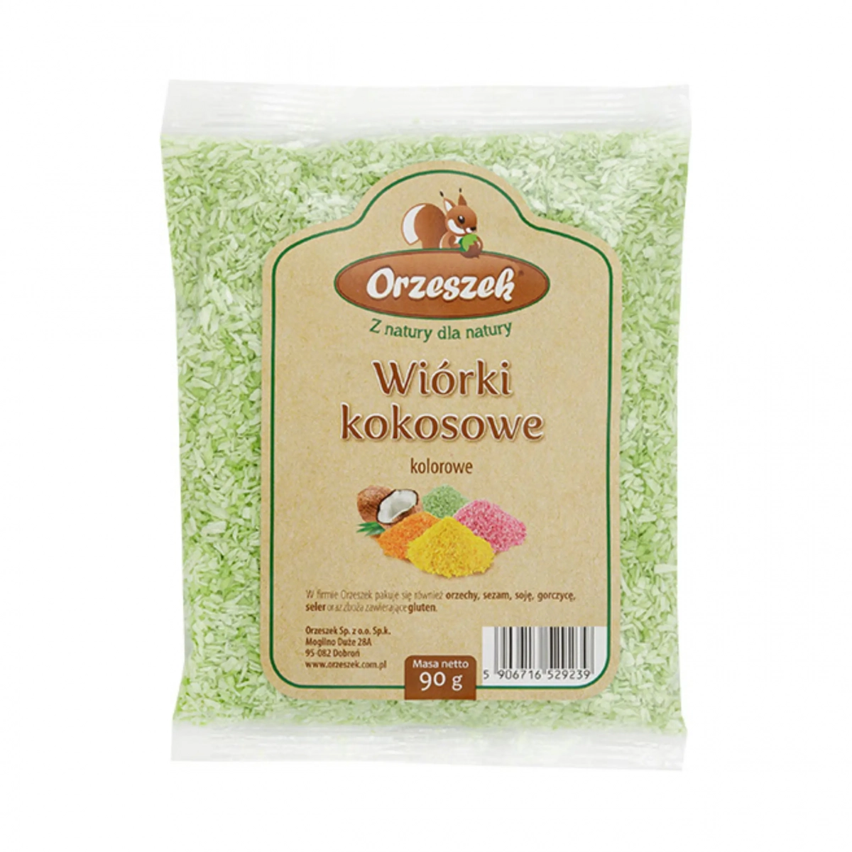 Wiórki kokosowe naturalnie barwione zielone Orzeszek - 90 g