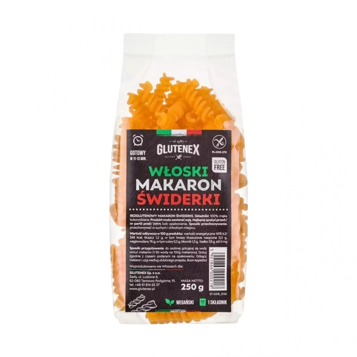 Bezglutenowy makaron świderki 250 g Glutenex