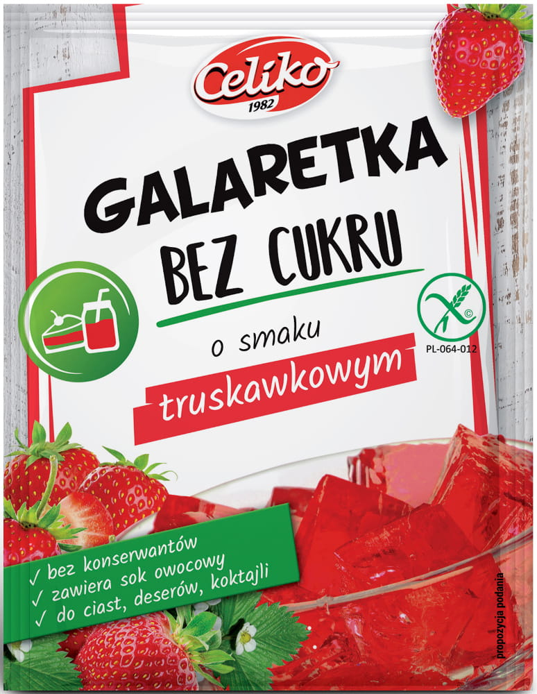 Galaretka o smaku truskawkowym bez cukru bezglutenowy 14g Celiko