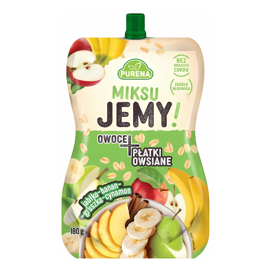 Mus owocowy z płatkami owsianymi jabłko banan gruszka cynamon 180 g Purena