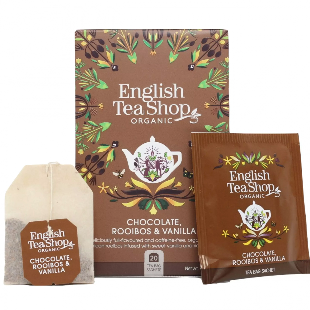 Ekologiczna herbatka ziołowa rooibos z ziarnami kakaowca i laskami wanilii English Tea Shop
