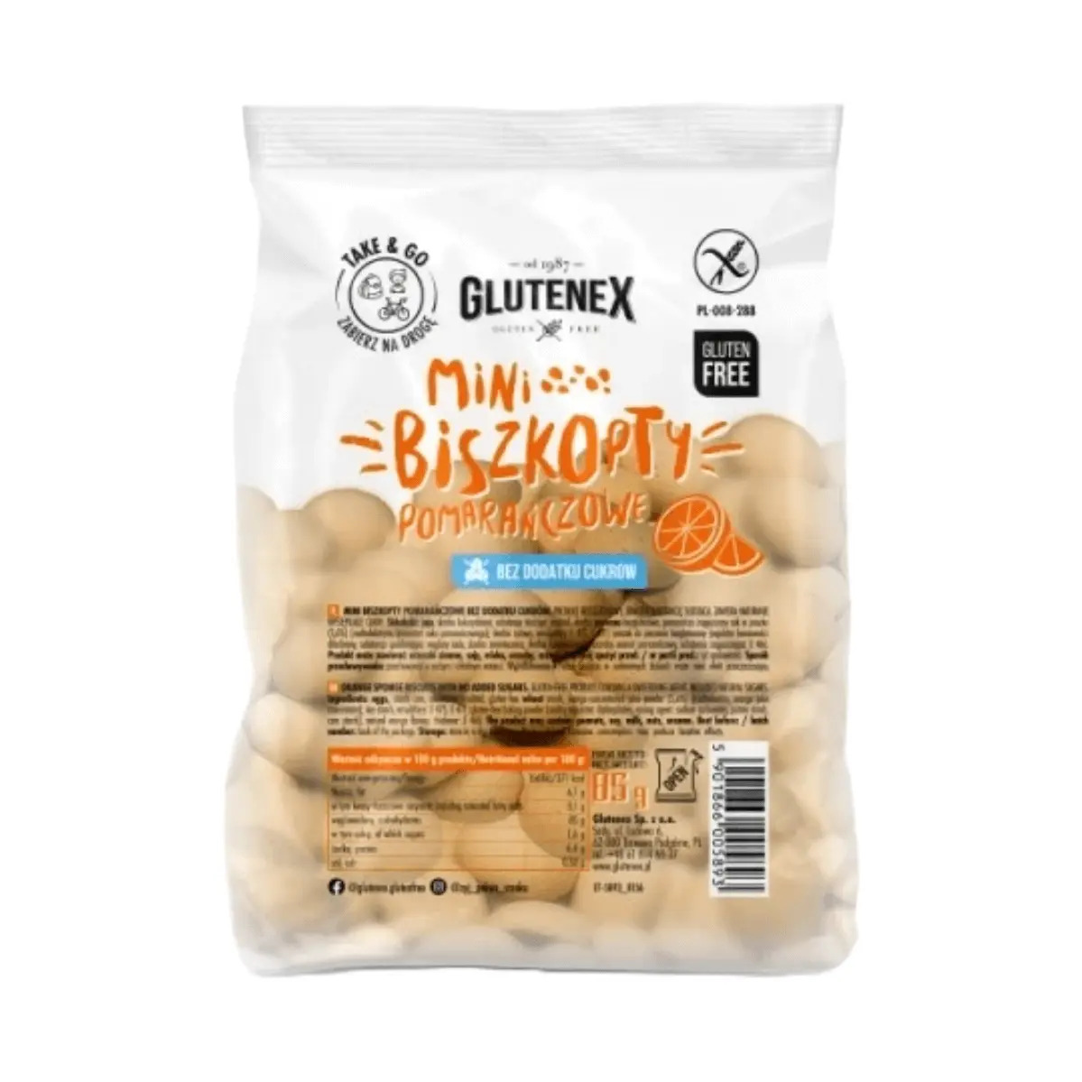 Bezglutenowe biszkopty MINI pomarańczowe bez dodatku cukru 85g Glutenex