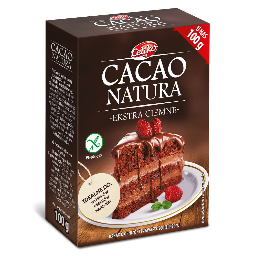 Kakao naturalne ekstra ciemne bezglutenowe 100g Celiko