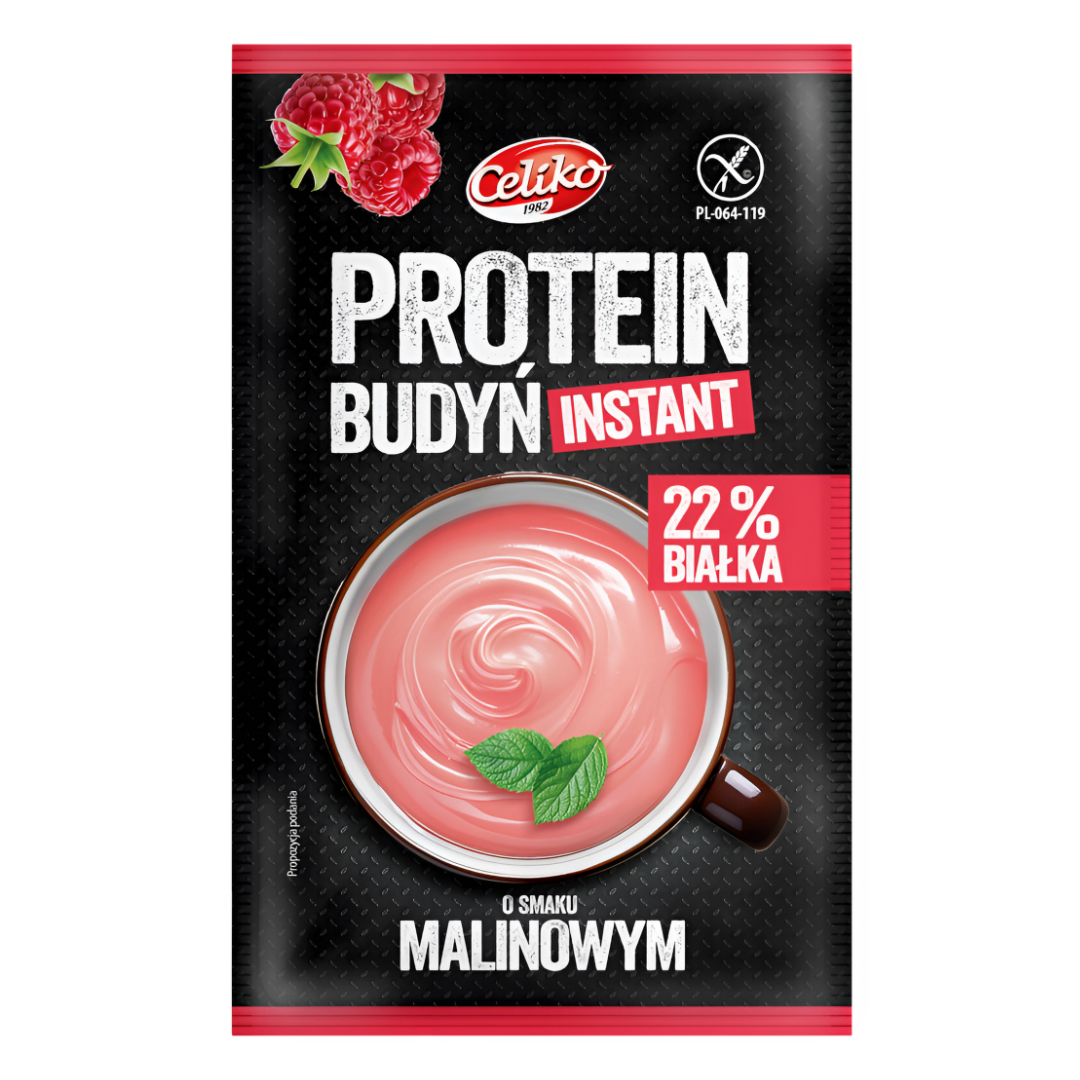 Budyń proteinowy o smaku malinowym instant bezglutenowy 40g Celiko