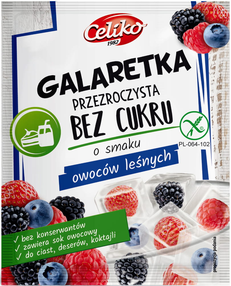 Galaretka o smaku owoców leśnych bez cukru bezglutenowy 14g Celiko