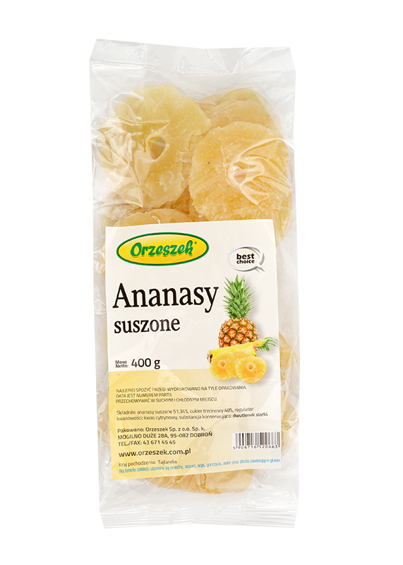 Ananas suszony naturalnie, krążki 1kg Orzeszek - 400 g