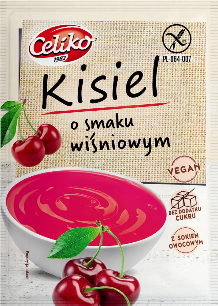 Kisiel o smaku wiśniowym bez cukru bezglutenowy 40g Celiko