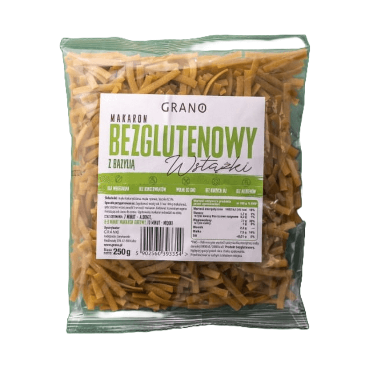 Makaron Bezglutenowy wstążki z bazylią 250 g Grano