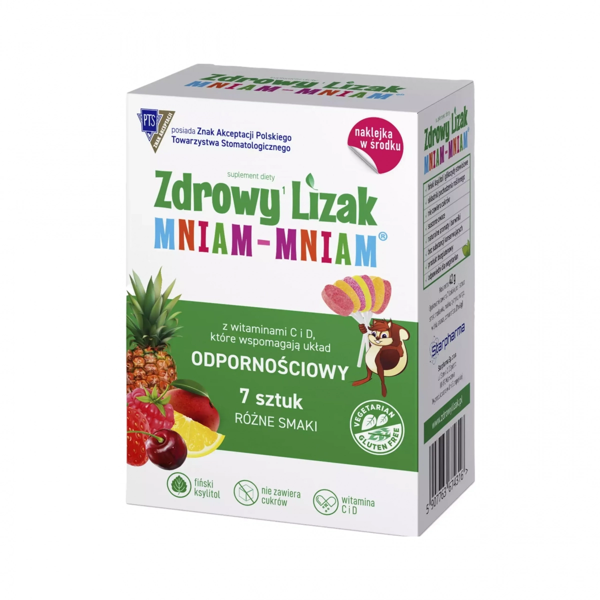 Zdrowy lizak na odporność różne smaki 7 sztuk + naklejka Mniam-Mniam