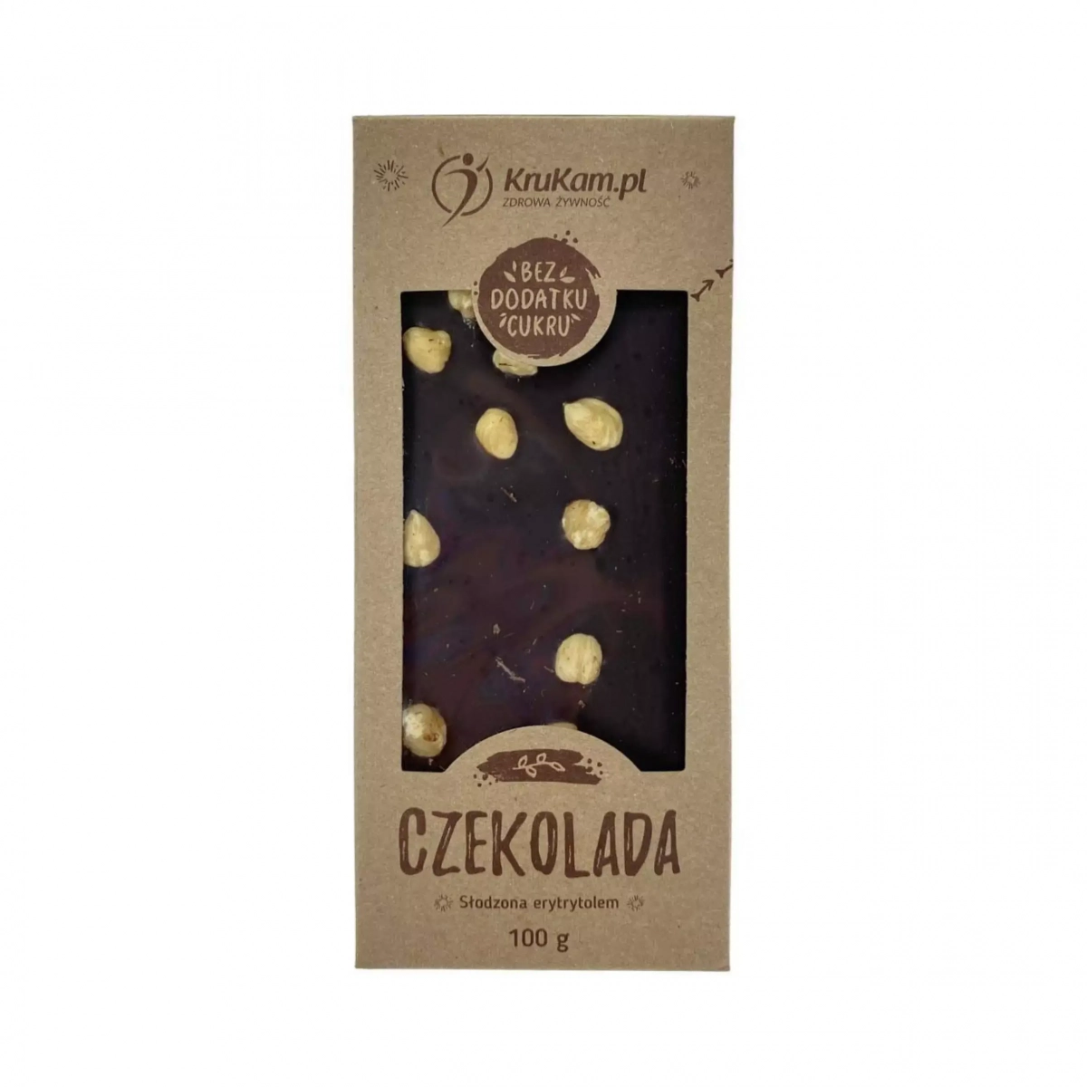 Czekolada z orzechami laskowymi bez cukru (słodzona erytrytolem) 100 g Krukam