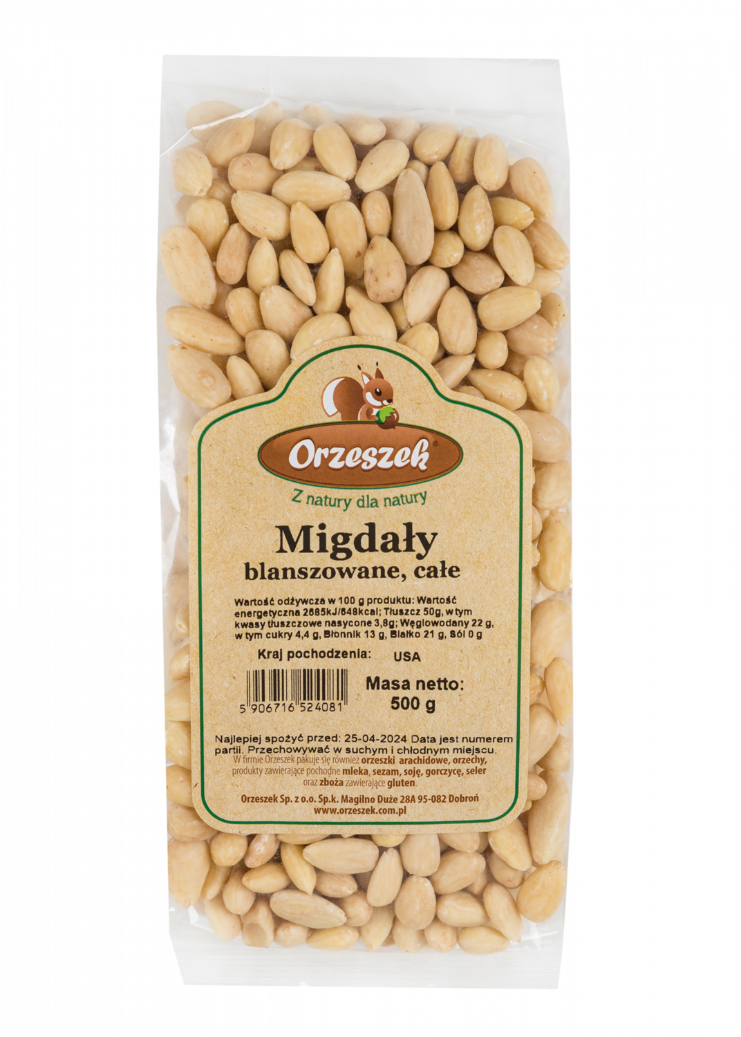 Migdały całe blanszowane Orzeszek - 500 g