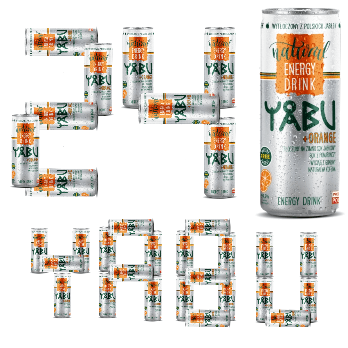 24 x YABU - Natural Energy Drink jabłkowo - pomarańczowy 250ml