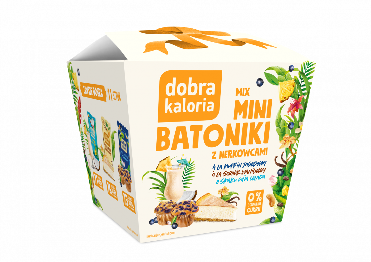 Mix Mini batoniki z nerkowców ALA Muffin jagodowy, ALA sernik waniliowy, smak Pina Colada Dobra Kaloria