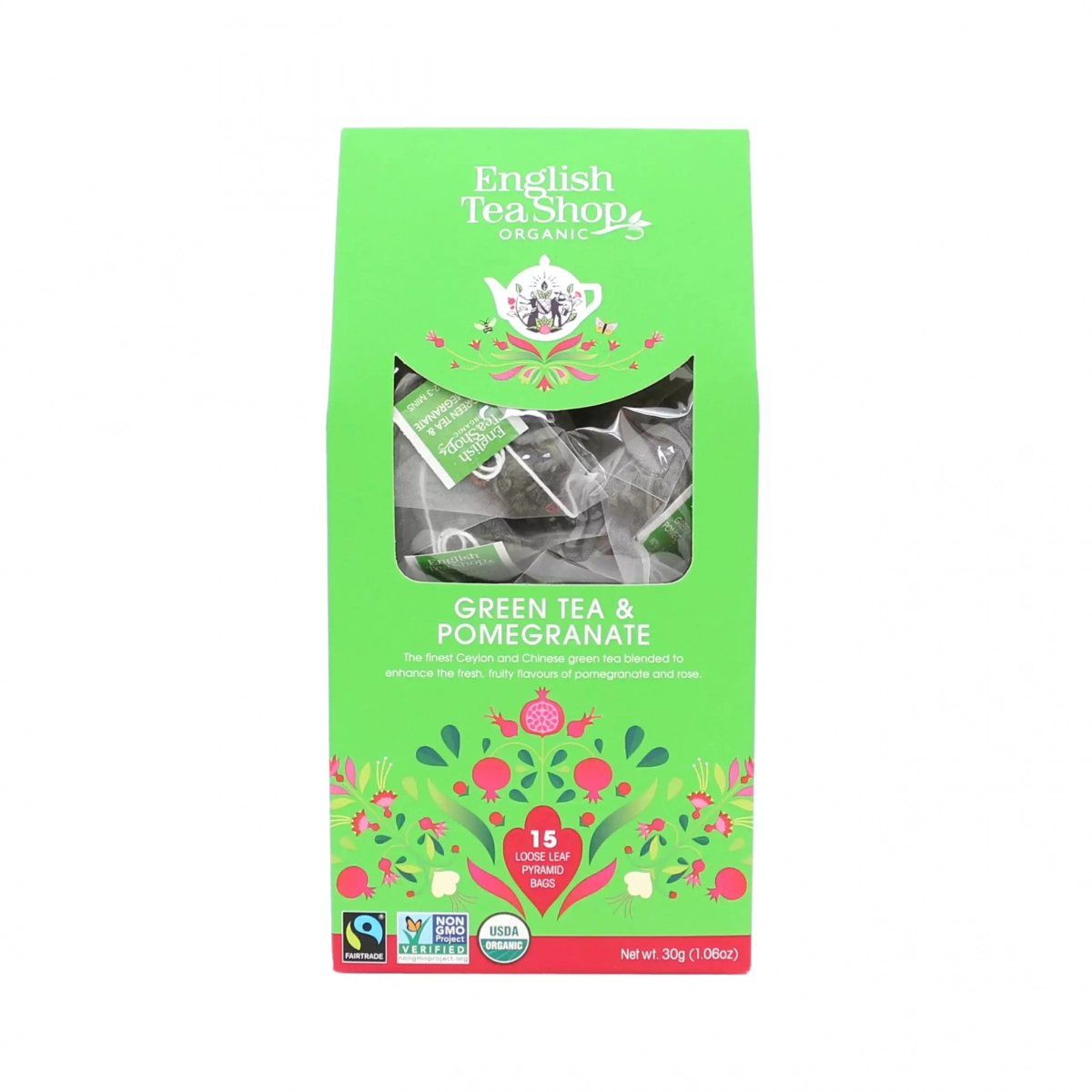 Organiczna herbata zielona z granatem w piramidkach English Tea Shop