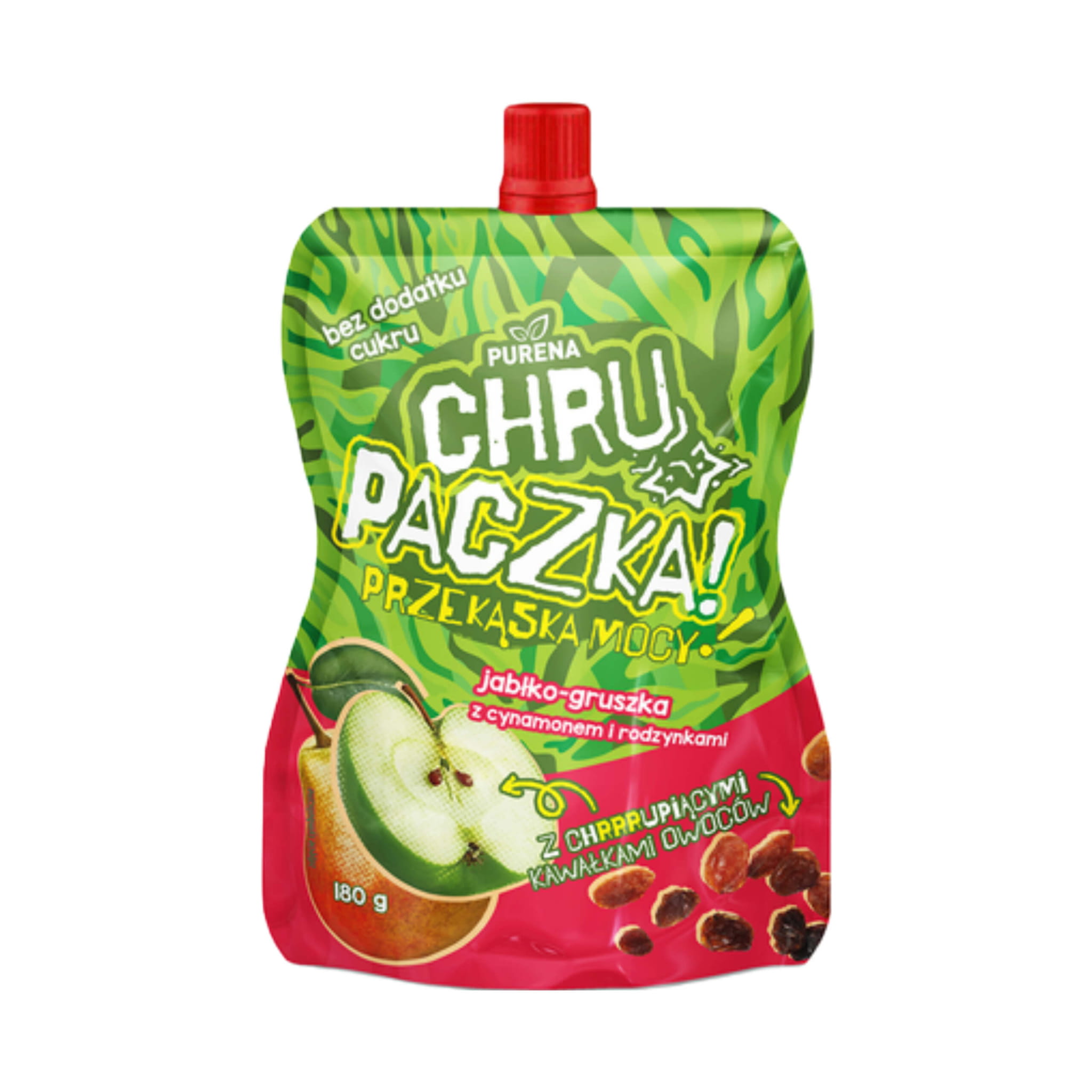 Chrupaczka jabłko gruszka z cynamonem i rodzynkami 180g Purena.jpg